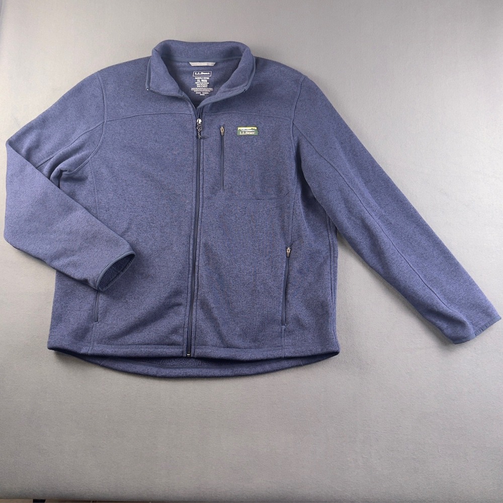 LL Bean Sweater Fleece Full Zip Jacket XL Blue‎ Heather Slightly Fitted 504938